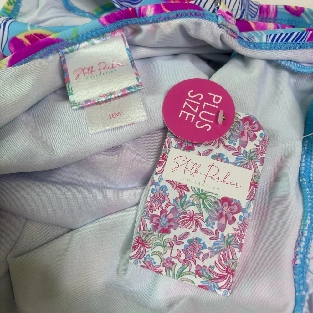 Stella Parker Ruffle Printed one piece bathing suit plus size 16 NWT